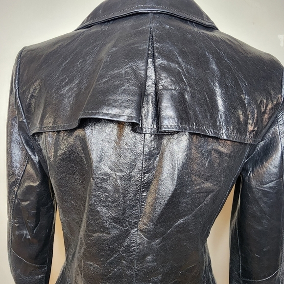 Vintage 90s BEBE Black Leather Double Breasted Jacket Size Small - Picture 9 of 16